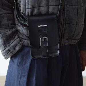 Dr. Martens Leather Vertical Crossbody Bag Black Satchel Camera Buckle Purse